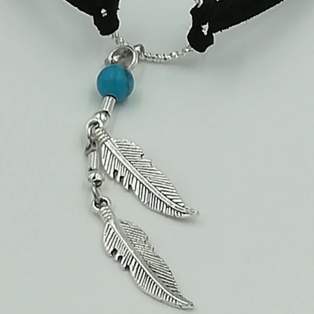 Handmade, Silver Feathers Black Faux Suede Choker - Picture 8 of 8